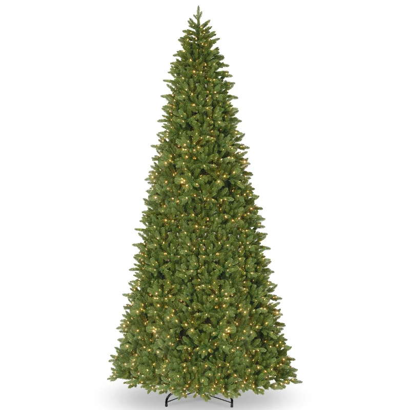 Christmas Crackling Bonfire 12 ft. Pre-Lit Ridgewood Spruce Slim Tree with Dual Color LED Lights