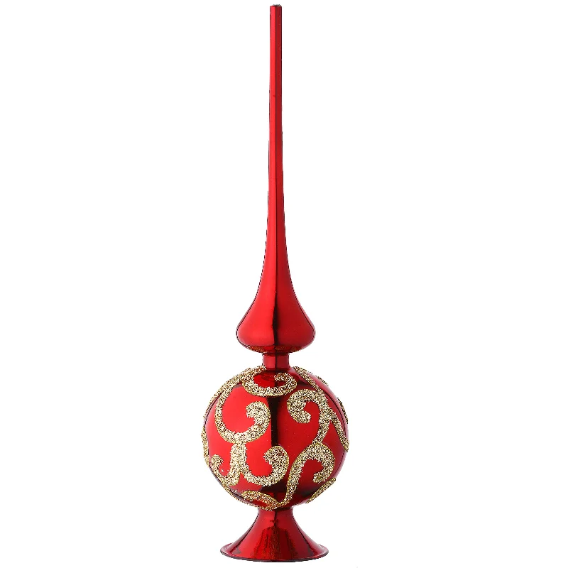 Christmas Movie Night 15 in. Burgundy and Gold Glass Christmas Tree Topper