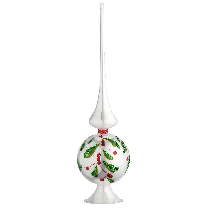 Christmas Ornaments 15 in. Holly Leaves Glass Christmas Tree Topper