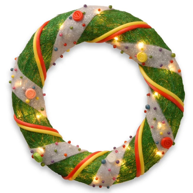 Christmas Fireplace Decor 18 in. Green Tinsel Wreath with Clear Lights