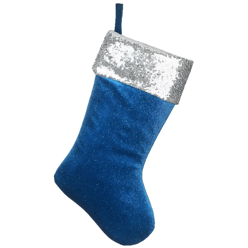 Christmas Day 19 in. Arctic Lights Collection Blue Velvet Stocking
