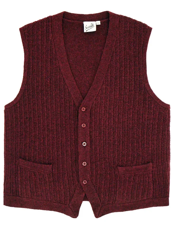 1940s Style Rufus Knitted Waistcoat in Cranberry Red