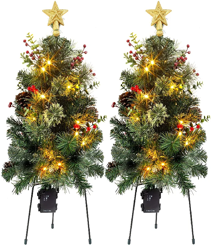 24in Christmas Prelit Pathway Tree 2 Pack