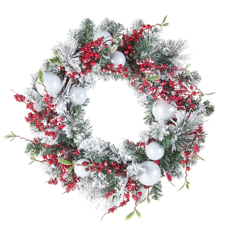 Christmas Holly Jolly Moments 24 in. Flocked Wreath with Ornaments