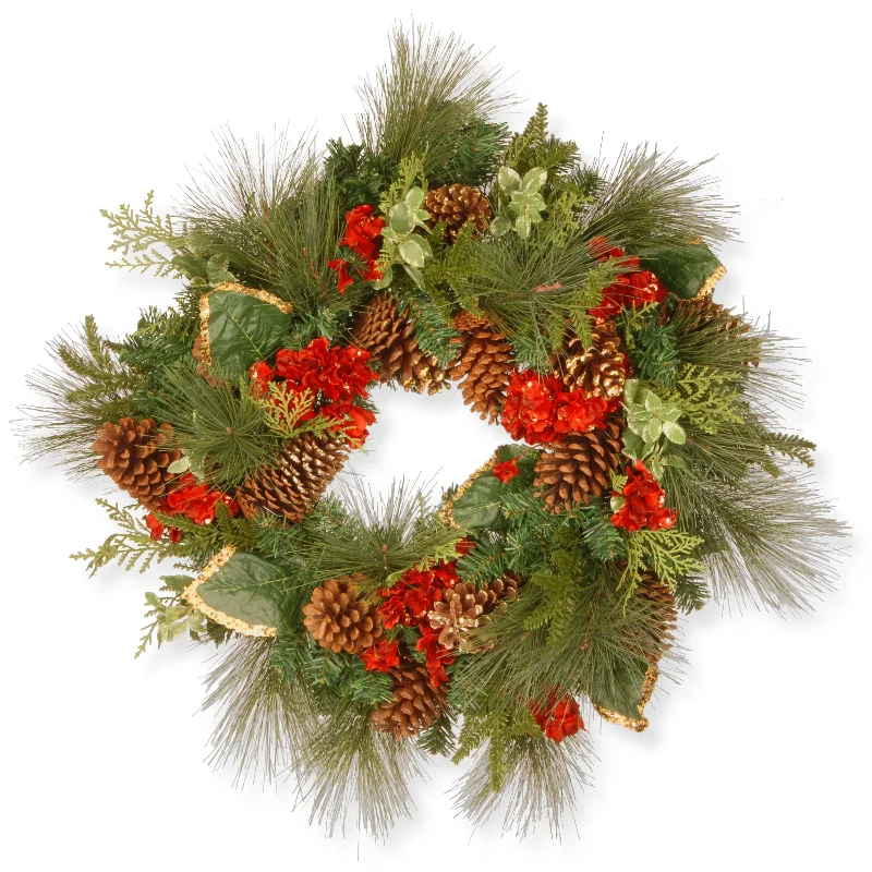 Christmas Magic 27 in. Hydrangea Pine Evergreen Wreath