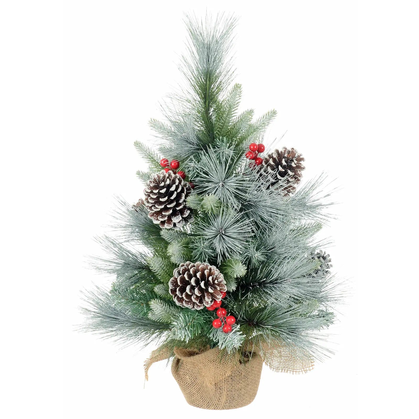Christmas Snowfall 2ft (60cm) Christmas Tree Frosted Cones Red Berries Jute Base