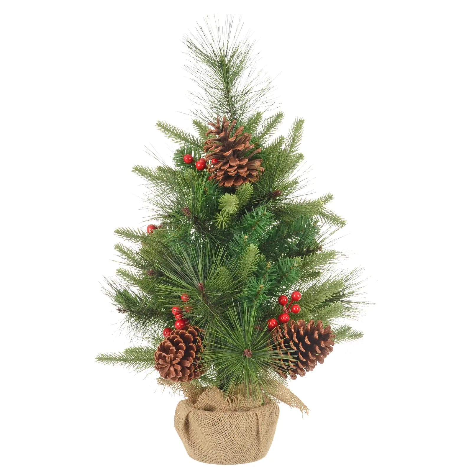 2ft (60cm) Christmas Tree Red Berries Cones Mixed Pine Jute Base