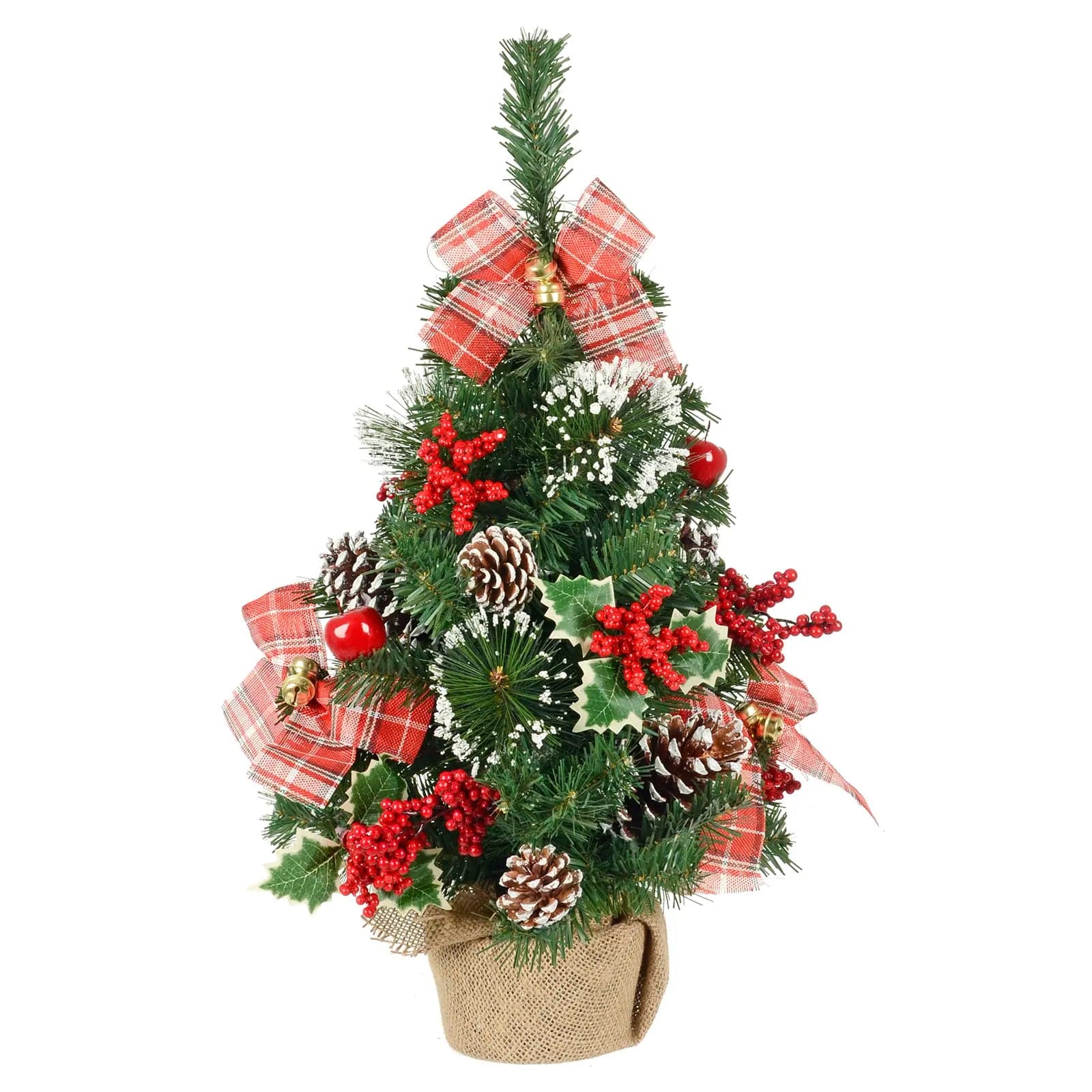 Christmas Gingerbread 2ft (60cm) Christmas Tree Red Tartan Bows Berries Apples Jute Base