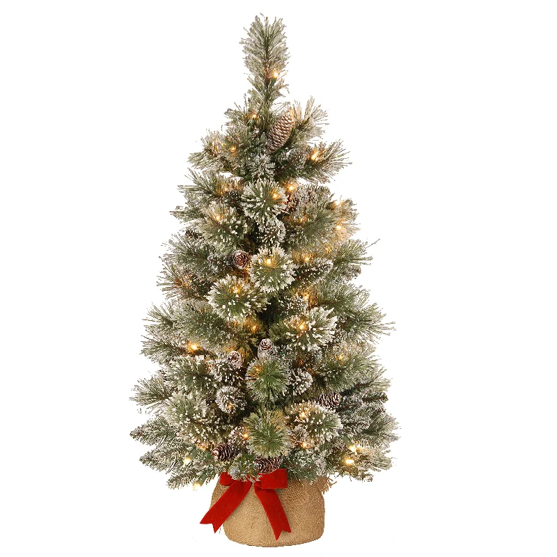 Christmas Festive Night Lights 3 ft. Pre-Lit Glittery Bristle Tree with LED Lights