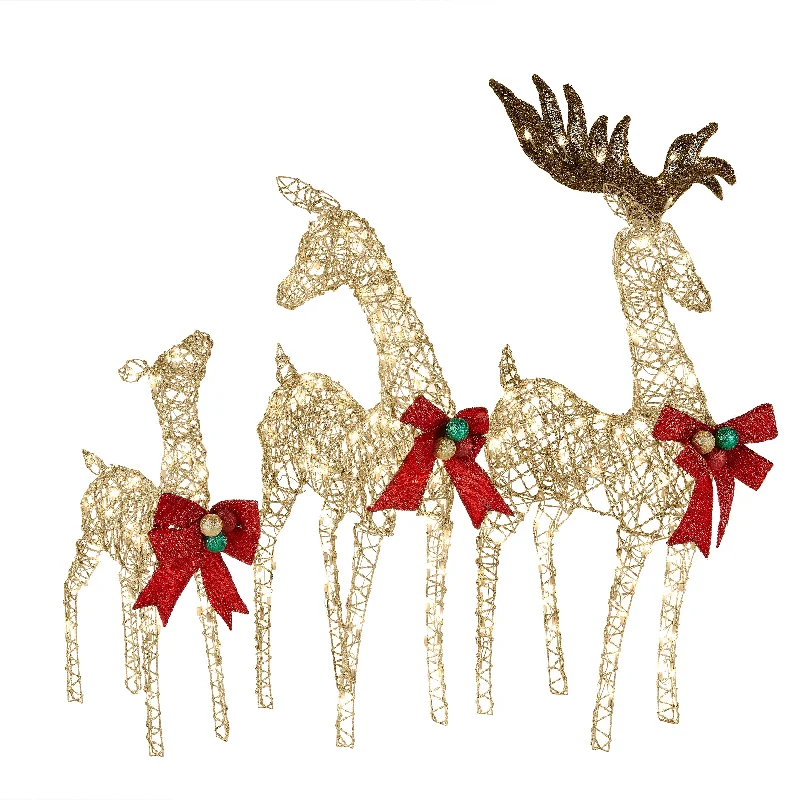 Christmas Starry Outdoor Lights 60 in., 52 in. and 36 in. Champagne Glitter Deer Family with 370 Warm White LED Lights Christmas Starry Outdoor Lights 60 in., 52 in. and 36 in. Champagne Glitter Deer Family with 370 Warm White LED Lights