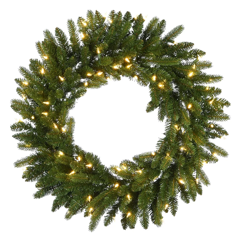 Christmas Wrapping 30 in. Pre-Lit Grande Fir Wreath with Warm White LED Lights