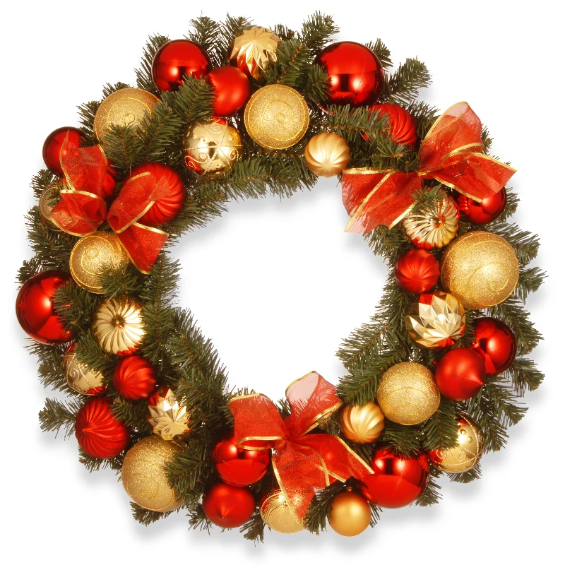 Holiday Lights 30 in. Pre-Lit Red and Gold Ornament Wreath