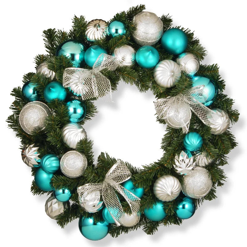 Christmas Market 30 in. Silver and Blue Ornament Wreath
