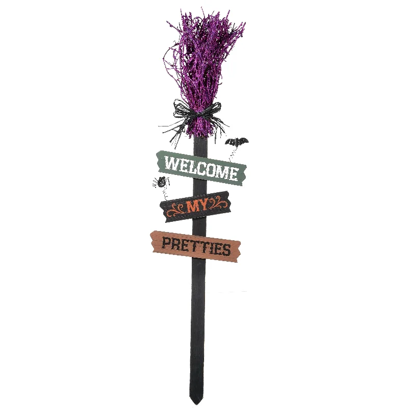 Christmas Pajamas 33" Witch’s Broom Garden Stake