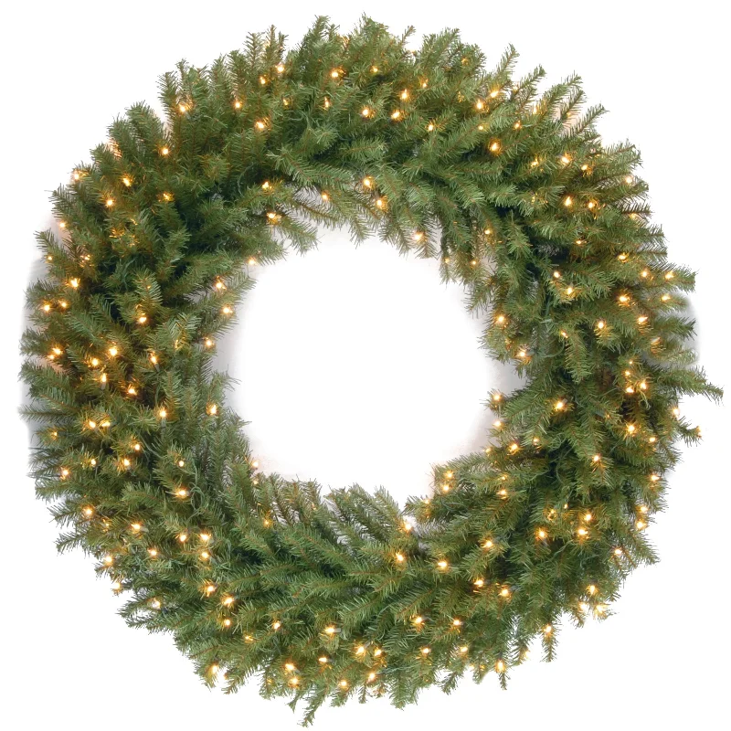 Christmas Eve 36 in. Pre-Lit Memory-Shape Norwood Fir Wreath with White LED Lights