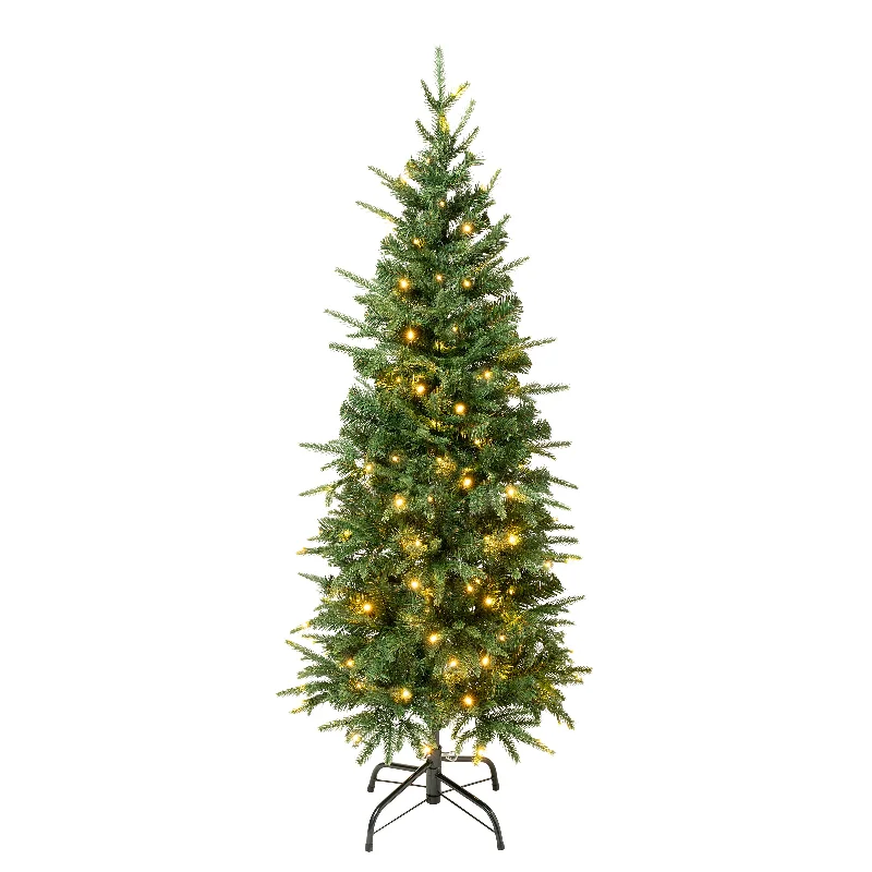 Christmas Snowflakes 4.5 ft. Pre-Lit Duxbury Light Green Slim Tree with Warm White LED Lights Christmas Snowflakes 4.5 ft. Pre-Lit Duxbury Light Green Slim Tree with Warm White LED Lights