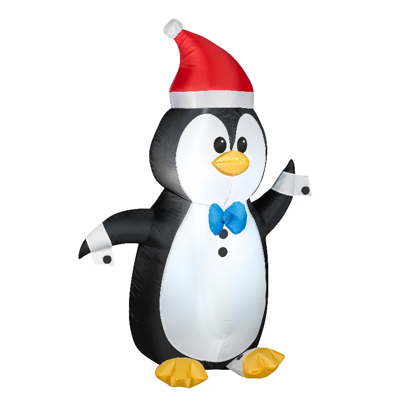 Christmas Gingerbread 4 ft. Inflatable Waving Penguin with LED Lights