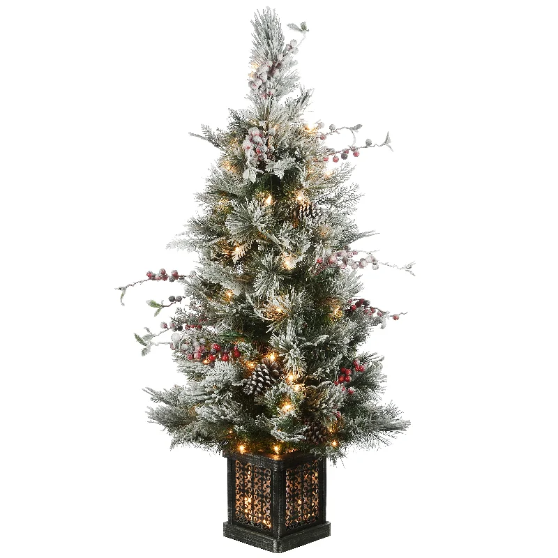 Christmas Candles 4 ft. Pre-Lit Snowy Bedford Pine Tree with Clear Lights
