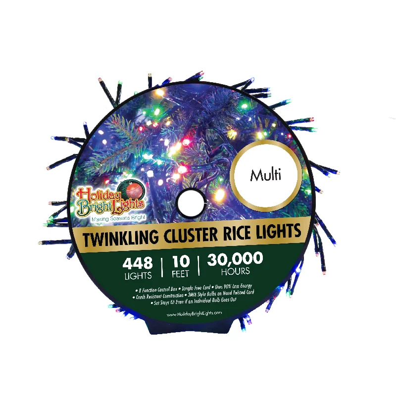 Christmas Fireside Hot Drinks Holiday Bright Lights LED Multi Twinkling Cluster Rice Light 10 ft.