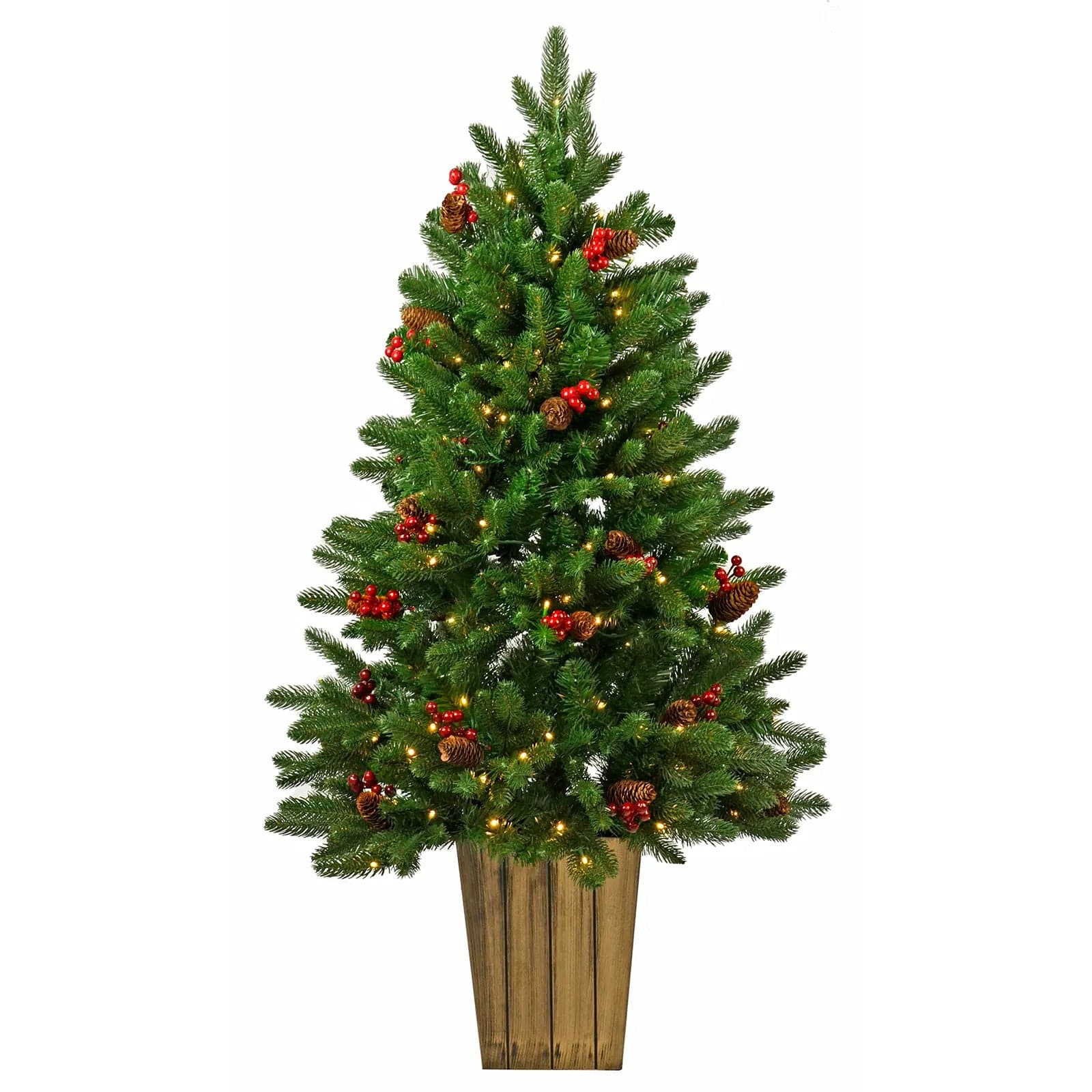 Christmas Family Time 4ft (1.2m) Pre-Lit Christmas Tree Red Berries Cones Wood Grain Pot Christmas Family Time 4ft (1.2m) Pre-Lit Christmas Tree Red Berries Cones Wood Grain Pot