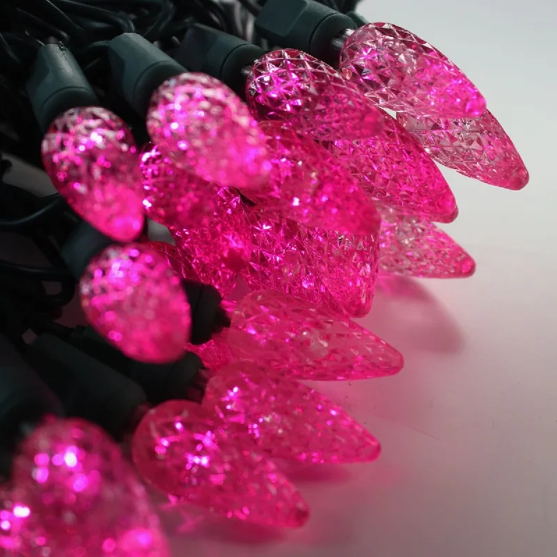 Christmas Baking 50-light  C6 Pink LED Christmas Lights, 4" Spacing Green Wire