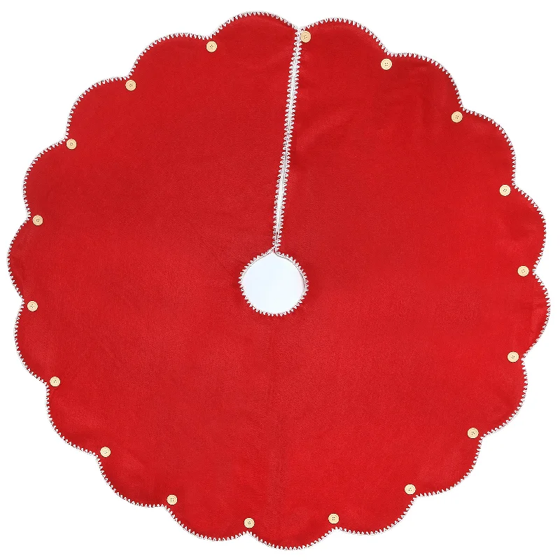 Snowy Christmas 52 in. General Store Collection Scalloped Red Tree Skirt