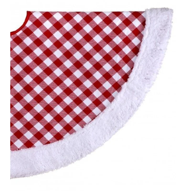 Christmas Cozy Warm Blankets Fur Trimmed Red and White Check Tree Skirt