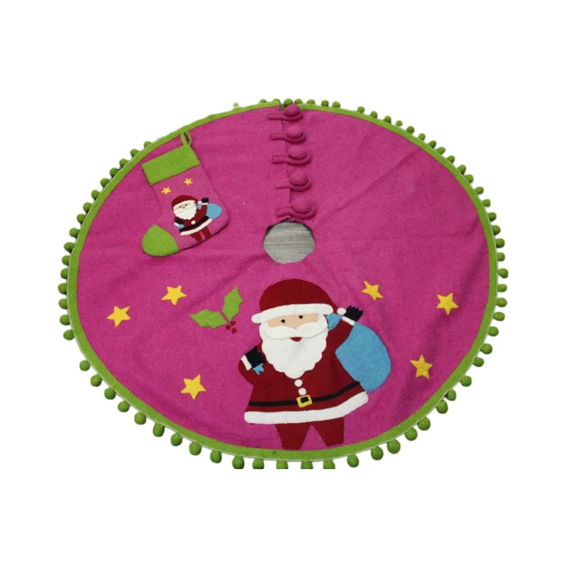 Christmas Fireside Hot Drinks Handmade Santa Pom Tree Skirt, 55"