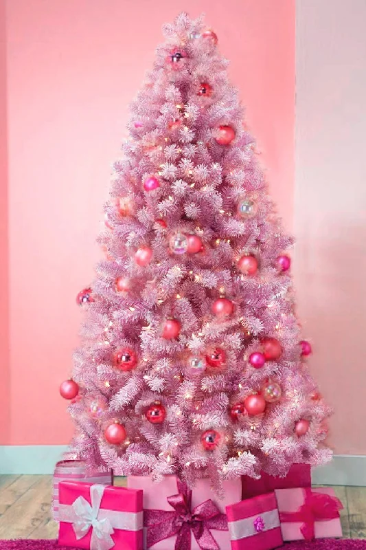 Christmas Holly Jolly Moments 6.5' Pink & Silver Christmas Tree with Metal Stand