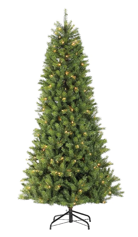 Puleo 6.5ft Pre-lit Kensington Slim Artificial Christmas Tree with 200 Multi Function Warm White Lights