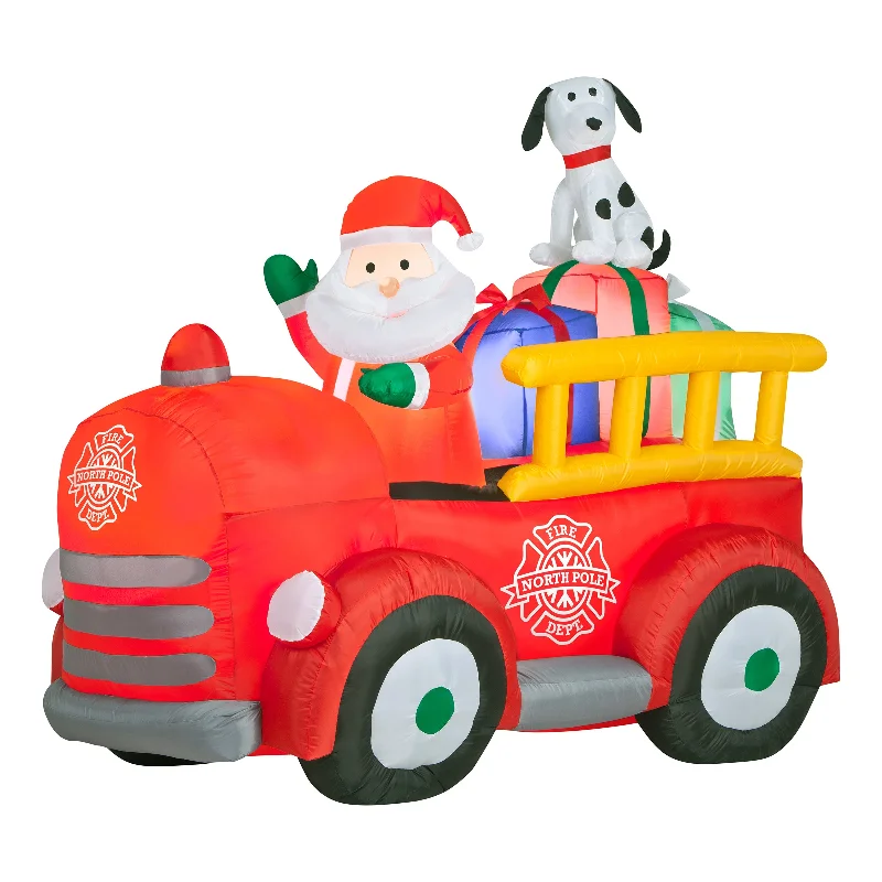 Christmas Holiday Gathering 6 ft. Inflatable Santa in Vintage Firetruck with LED Lights Christmas Holiday Gathering 6 ft. Inflatable Santa in Vintage Firetruck with LED Lights