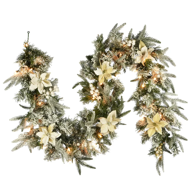 Christmas Glittery Star Decor 6 ft. Pre-Lit Frosted Colonial Fir Garland with Clear Lights Christmas Glittery Star Decor 6 ft. Pre-Lit Frosted Colonial Fir Garland with Clear Lights