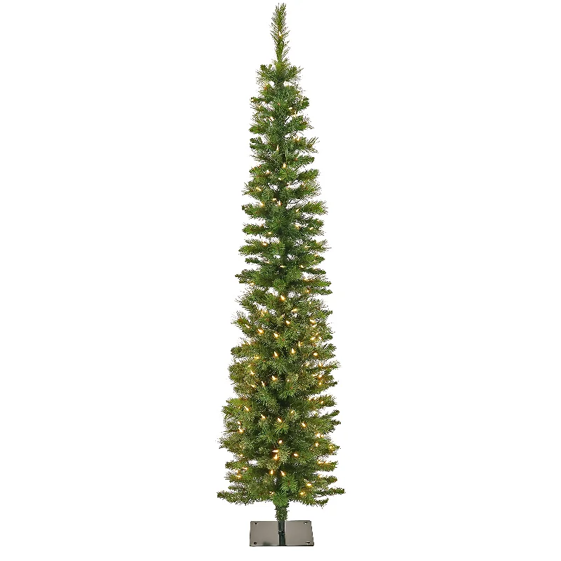 Christmas Gift Packing Station 6 ft. Pre-Lit Nooksack Fir Pencil Slim Tree with LED Lights Christmas Gift Packing Station 6 ft. Pre-Lit Nooksack Fir Pencil Slim Tree with LED Lights