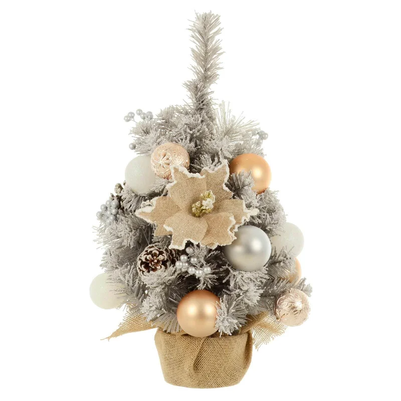 Christmas Jolly Time 60cm Snowy Grey Xmas Mini Tree With Gold/Silver Decorations