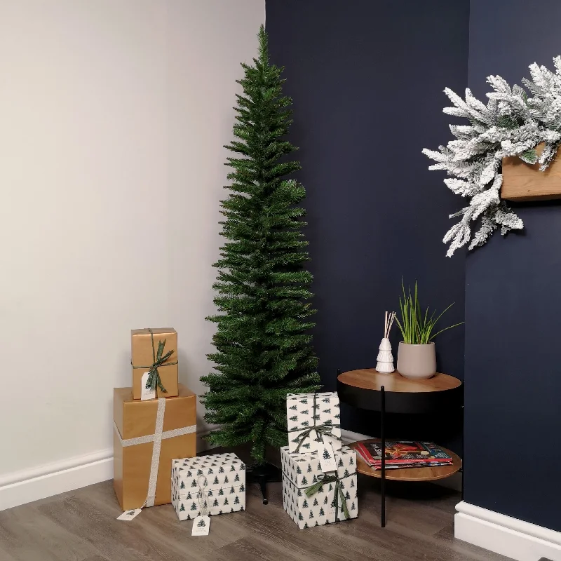 Snowy Christmas 6ft (1.8m) Pencil Style Slim Artificial Christmas Tree in Green