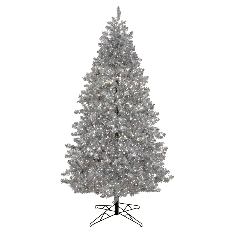 Christmas Dinner 7.5 ft. Pre-Lit Christmas Matt Silver Metallic Tree