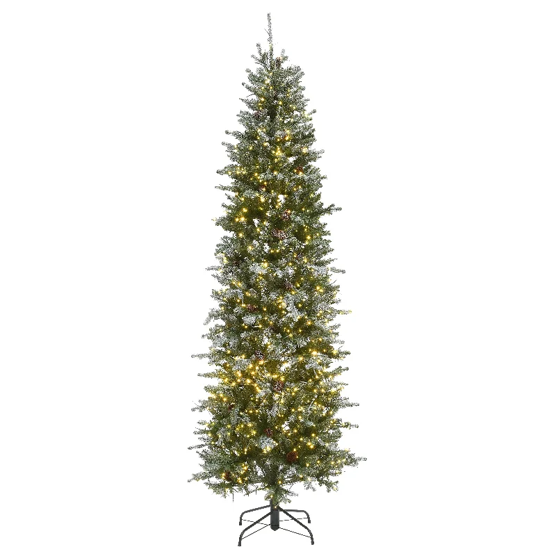 Holiday Season 7.5 ft. Pre-Lit Snowy Morgan Spruce Pencil Slim Tree with Dual Color LED Cosmic Lights Holiday Season 7.5 ft. Pre-Lit Snowy Morgan Spruce Pencil Slim Tree with Dual Color LED Cosmic Lights