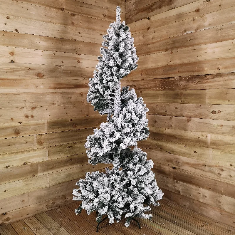 Christmas Classic Fireplace Setting 7ft (2.1m) Spiral Snow Flocked Christmas Tree