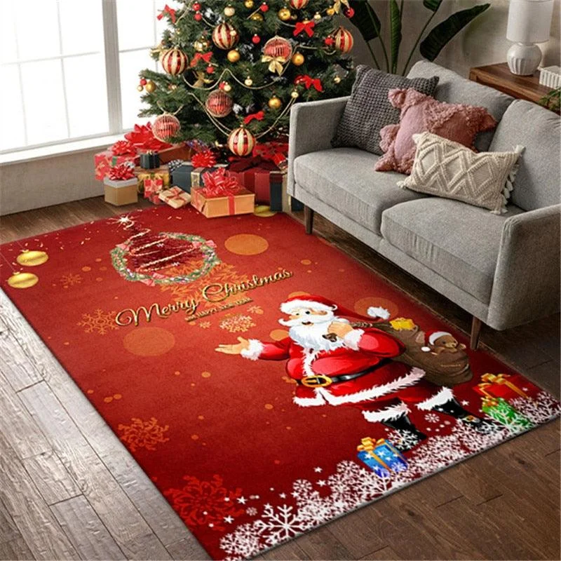 Christmas Traditional Holiday Feasts Santa Claus Themed Living Room Floor Mat