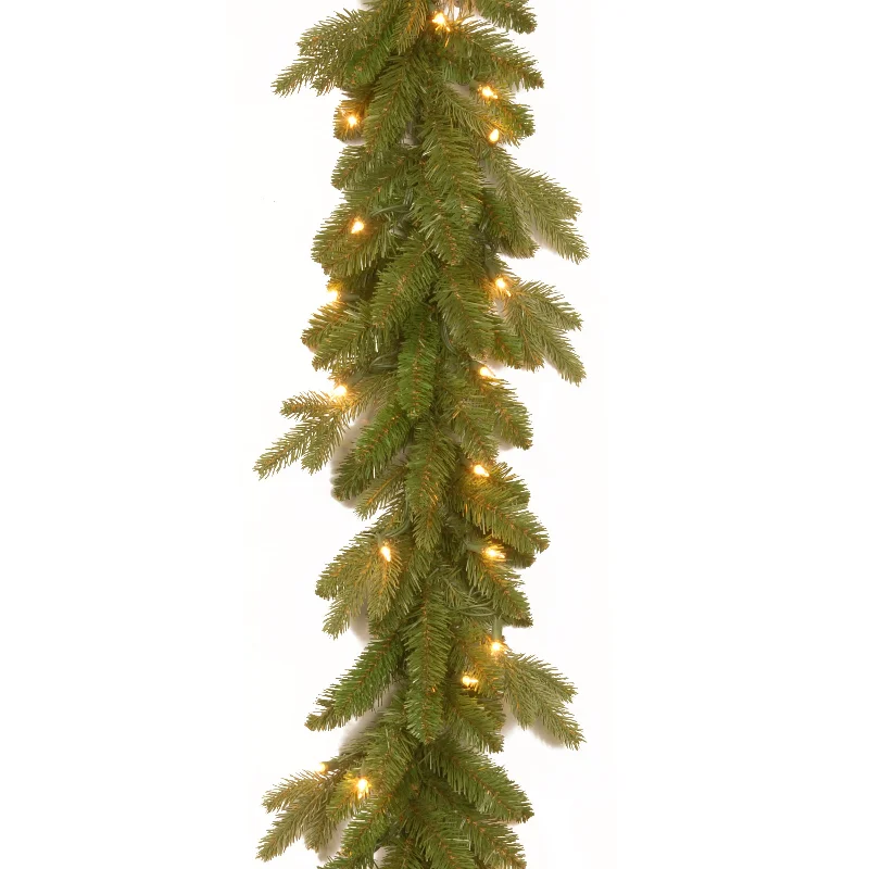 Christmas Wreath 9 ft. Pre-Lit Avalon Spruce Garland with Clear Lights