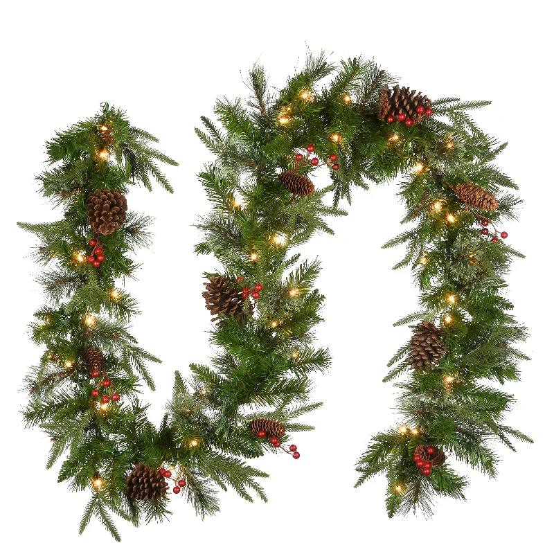 Christmas Snowflake Magic 9 ft. Pre-Lit Colonial Fir Garland with Clear Lights
