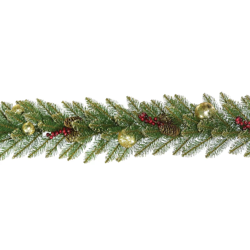 Christmas Home-Baked Goodies 9 ft. Pre-Lit Dunhill Fir Glittery Gold Garland with LED Lights Christmas Home-Baked Goodies 9 ft. Pre-Lit Dunhill Fir Glittery Gold Garland with LED Lights