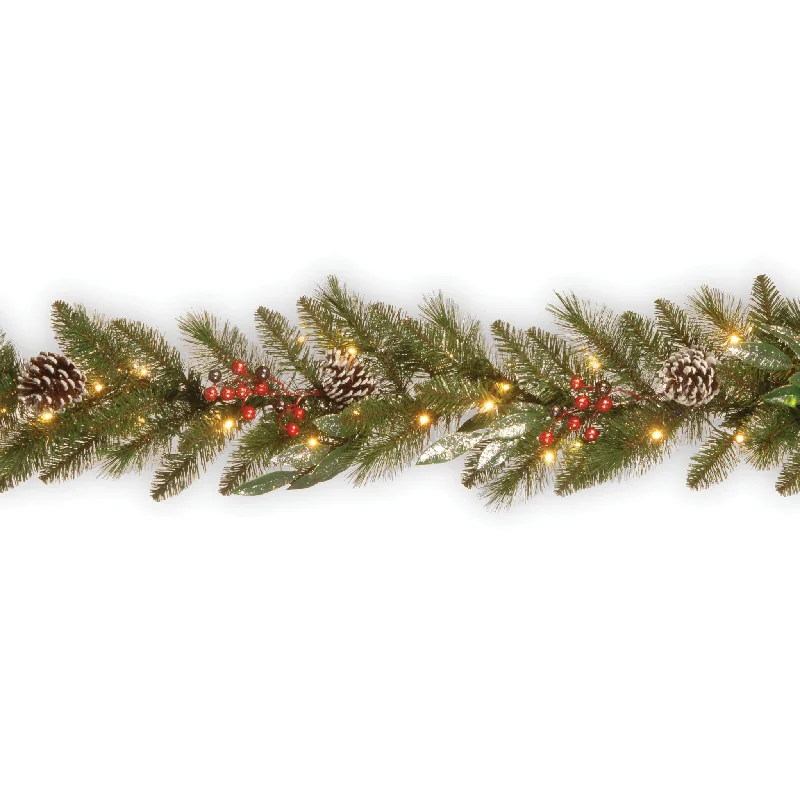 Christmas Gift Packing Station 9 ft. Pre-Lit Frosted Pine Berry Garland with Clear Lights Christmas Gift Packing Station 9 ft. Pre-Lit Frosted Pine Berry Garland with Clear Lights