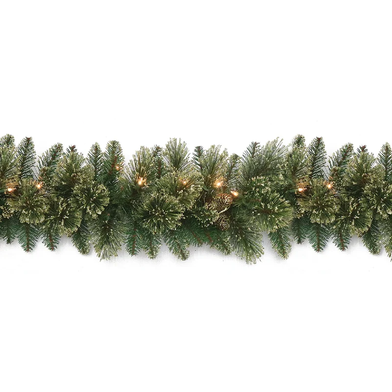 Christmas Cozy Indoor Fireplace 9 ft. Pre-Lit Golden Bristle Garland with Clear Lights Christmas Cozy Indoor Fireplace 9 ft. Pre-Lit Golden Bristle Garland with Clear Lights