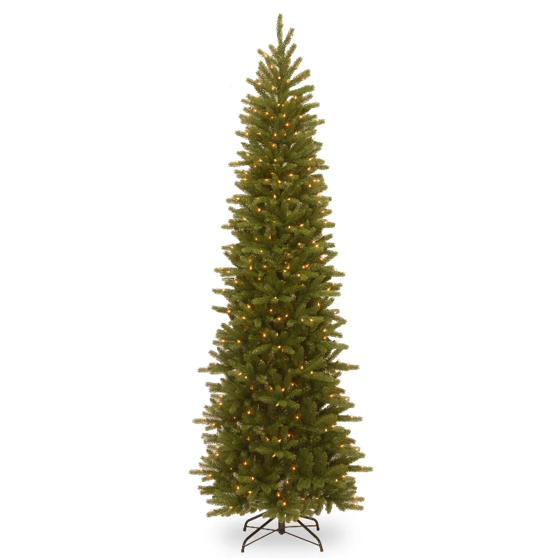 Christmas Pinecones 9 ft. Pre-Lit Grande Fir Pencil Slim Tree with Clear Lights