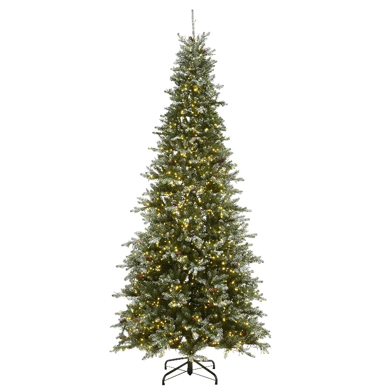 Christmas Glittery Star Decor 9 ft. Pre-Lit Snowy Morgan Spruce Slim Tree with Dual Color LED Cosmic Lights Christmas Glittery Star Decor 9 ft. Pre-Lit Snowy Morgan Spruce Slim Tree with Dual Color LED Cosmic Lights
