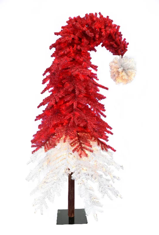 Christmas Festive Santa Hats 9ft Bendable Two Tone Red White Christmas Tree with Detachable Hanging Aspen Fir Ball