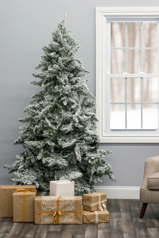 Christmas Festive Night Lights Alpine Spruce Snow Flocked Christmas Tree