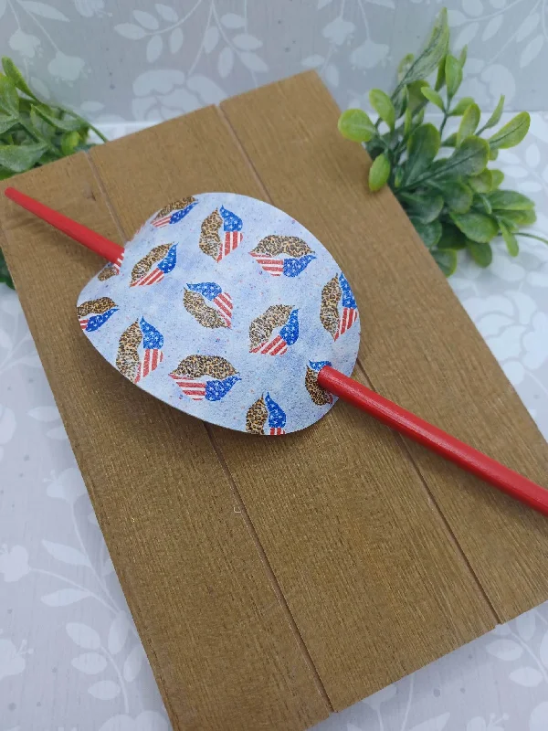 Christmas Home-Baked Goodies American Flag & Leopard Lips Ponytail Accessory w/ Red Hair Stick Christmas Home-Baked Goodies American Flag & Leopard Lips Ponytail Accessory w/ Red Hair Stick