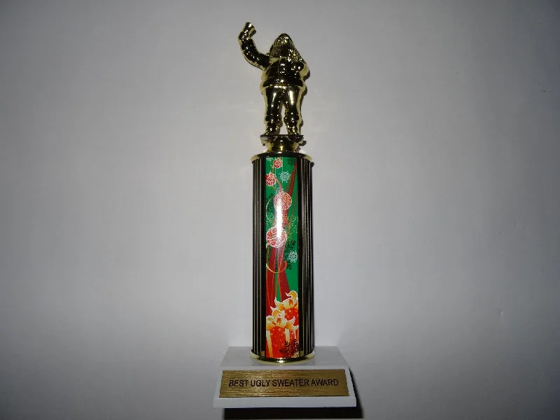 Christmas Festive Candle Arrangements Awesome Ugly Sweater Award Trophy 12" Santa
